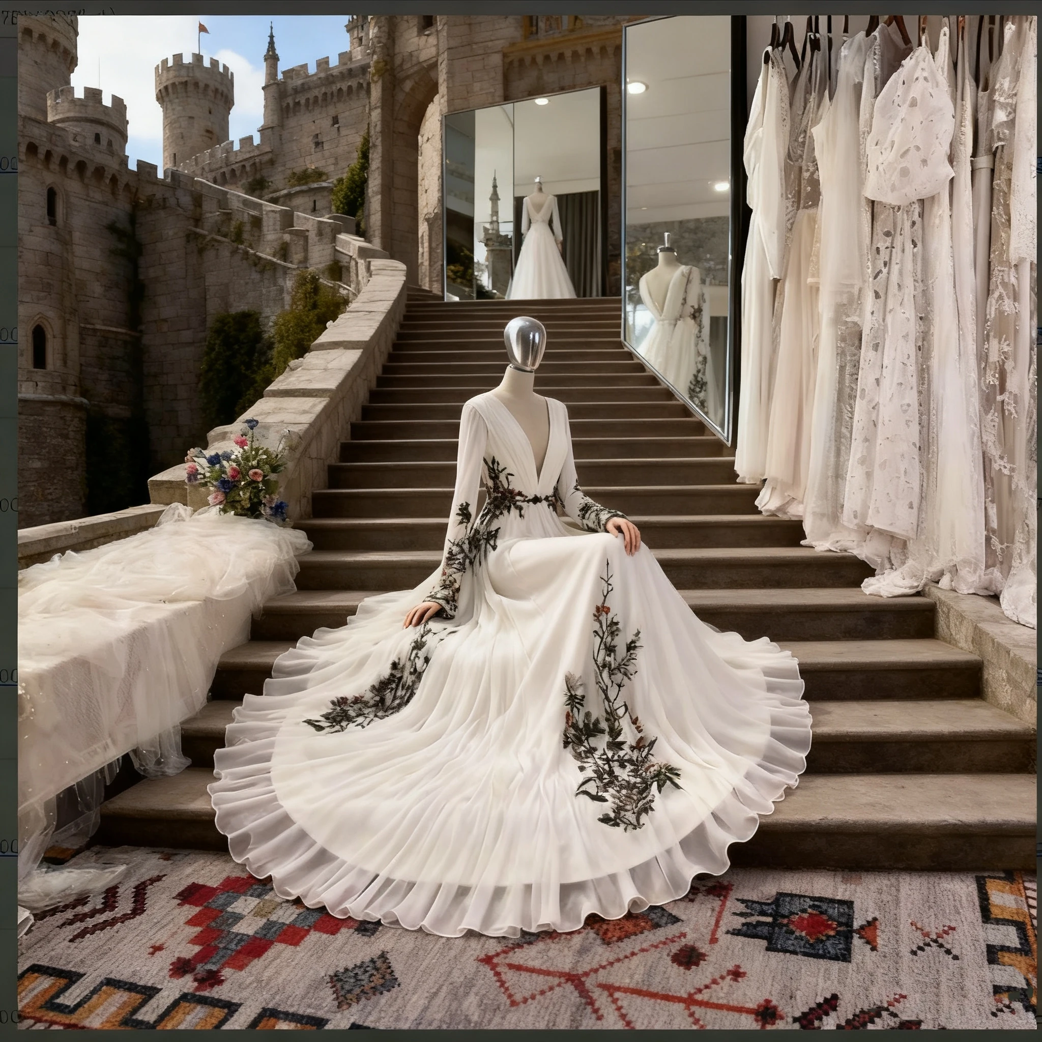 Mryarce A Line Colored Floral Embroidered Long Sleeves Meadow Wedding Dress
