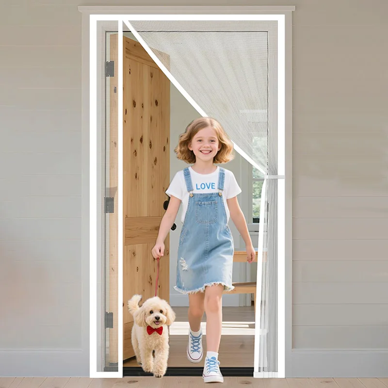White Side Opening Mosquito Proof Door Curtain Magnetic Suction Design Invisible Mosquito Proof no Need for Drilling Installat