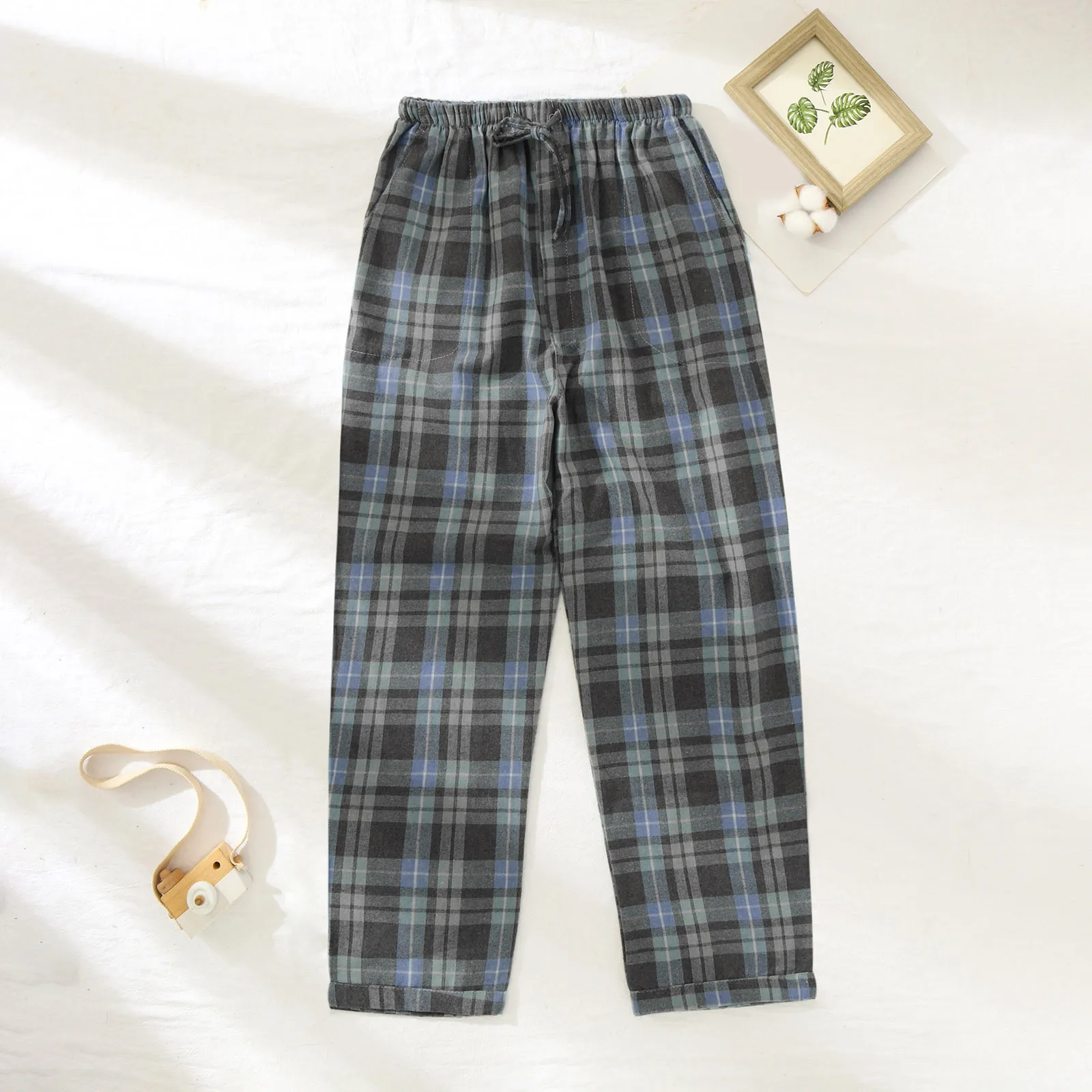 Warm Plaid Drawstring Pajama Pants Mens Comfort Home Wear Autumn Winter Oversize Sleepwear Womens Trousers Harajuku Homewea