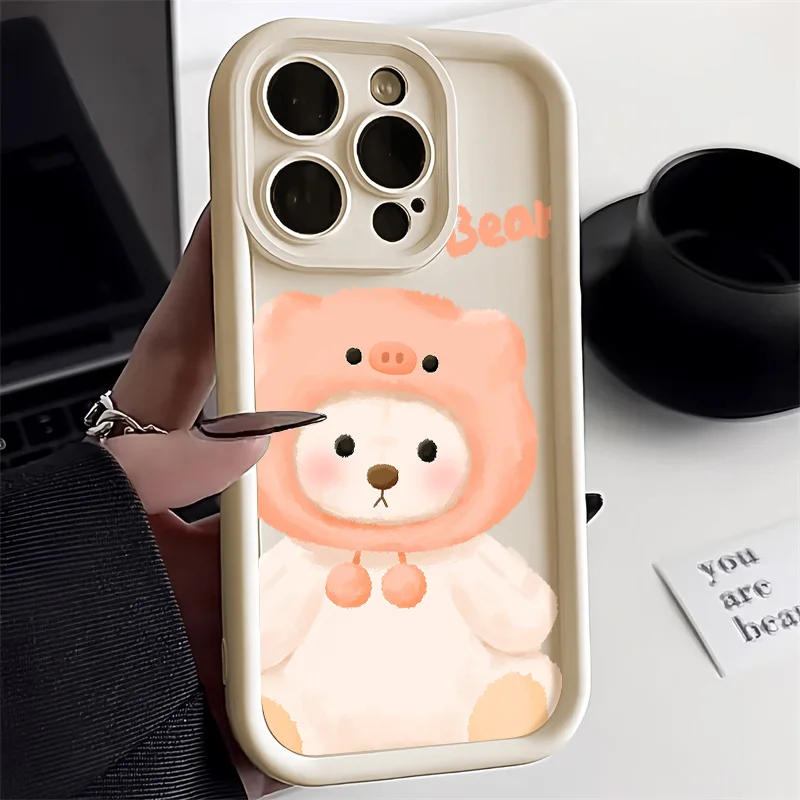 

Funny Cartoon Cute Bear Phone Case For iPhone 14 15 Plus 11 12 13 Pro Max XS Max X XR 7 8 Plus SE 2020 2022 Silicone Back Cover