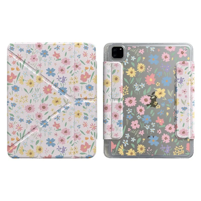 Floral Pen Slot Magnetic Buckle Tablet Case For iPad 11 10 6 5 Mini 7 6 Pro 2024 2022 2021 2020 2018 Air 2025 2024 5 4 3 Cover