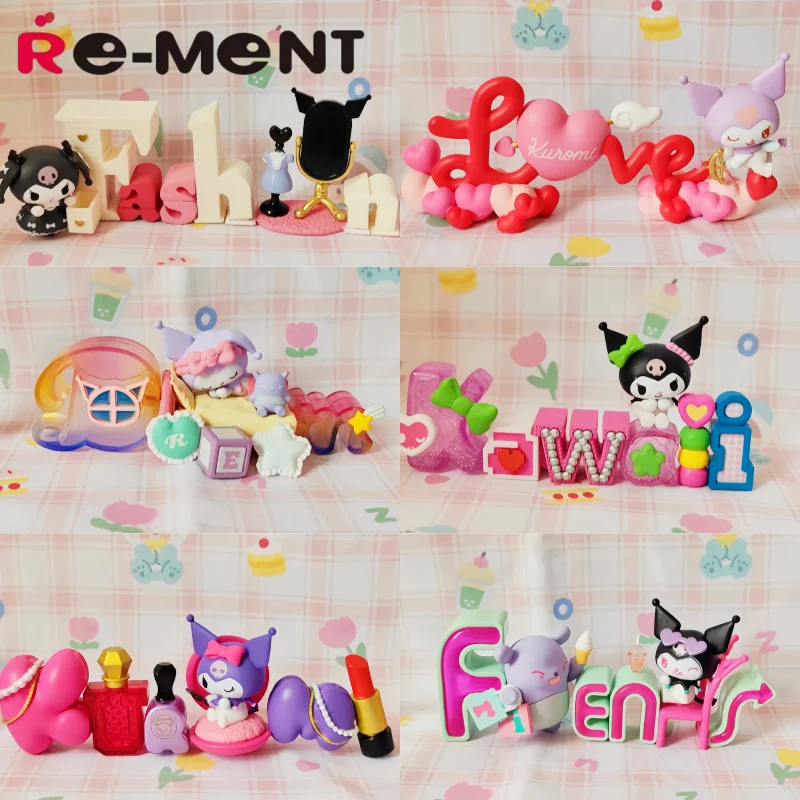 REMENT Kuromi Collezione di parole Modello di scena in miniatura Scatola da tavolo Gioco alla moda Scatola cieca Figura giocattolo da collezione per cibo