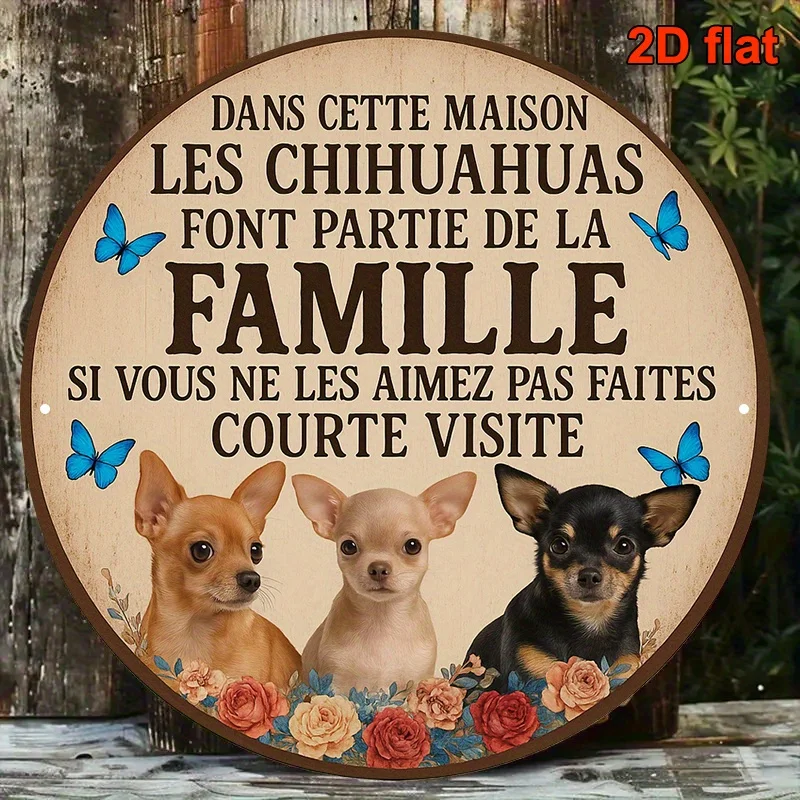 2D Plane - Circular 2D Plane Logo - Classical decorative plaque, featuring French text and floral butterfly patterns