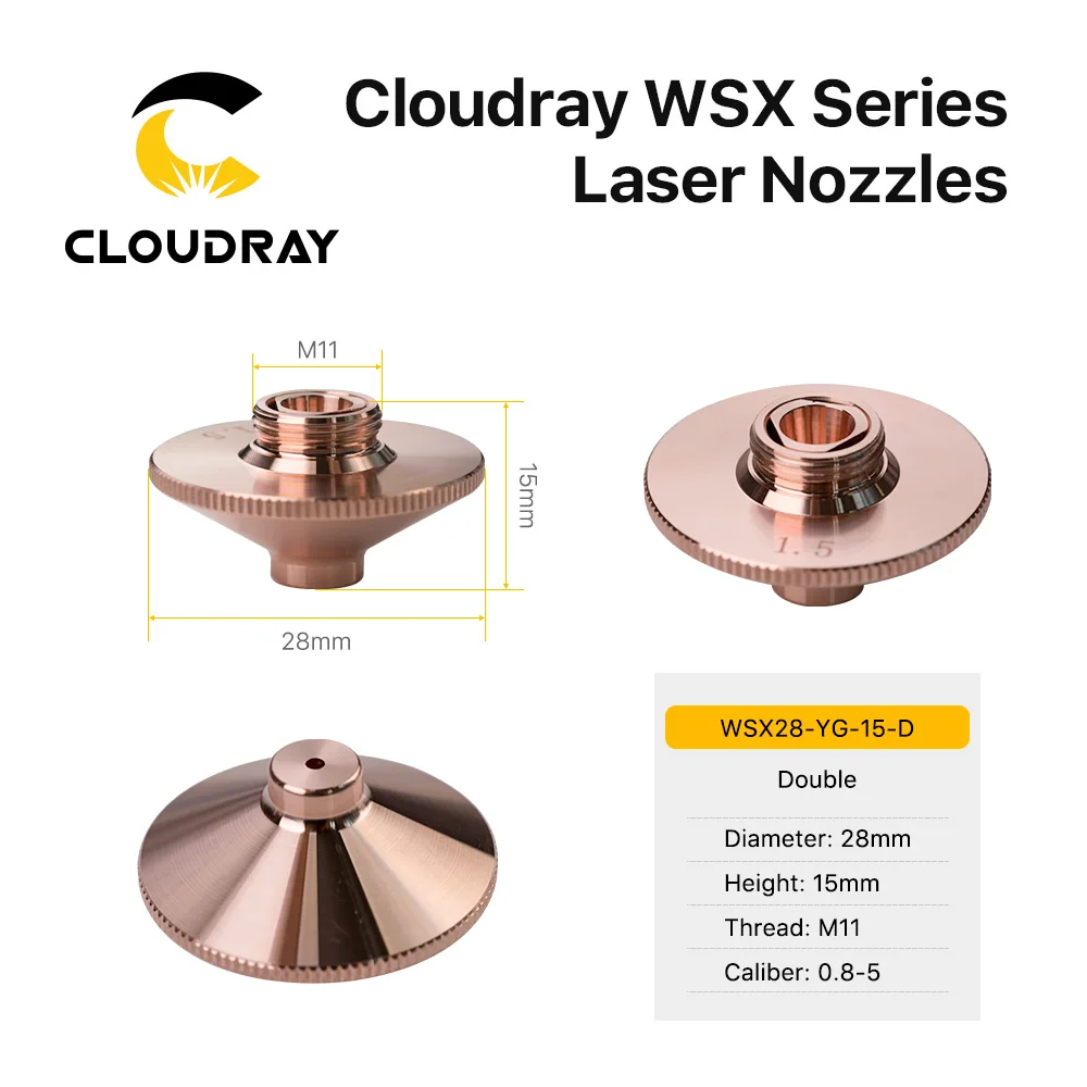 Cloudray WSX Laser Nozzles Single/Double Layers 10pcs/lot Dia.28mm H15 Caliber 0.8-4.0mm for WSX Fiber Laser Cutting Head