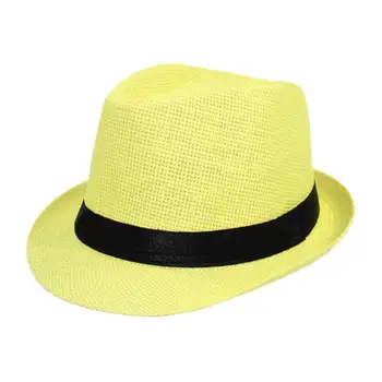 Mode Unisex Dam Herr Stråhatt Band Böjd Bräm Jazz Fedora Hatt Panama Gangster Keps Utomhus Strand Föräldra-barn Solhattar 10 best sales Fedora hat man - №9