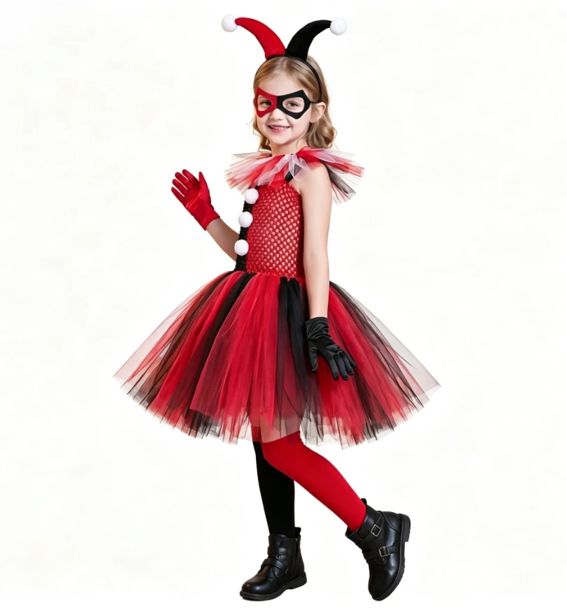 Children Funny Cute Mesh Tutu Dress With Accessories Outfit Halloween Carnival Fancy Party Role Play Stage Performance Clothing
