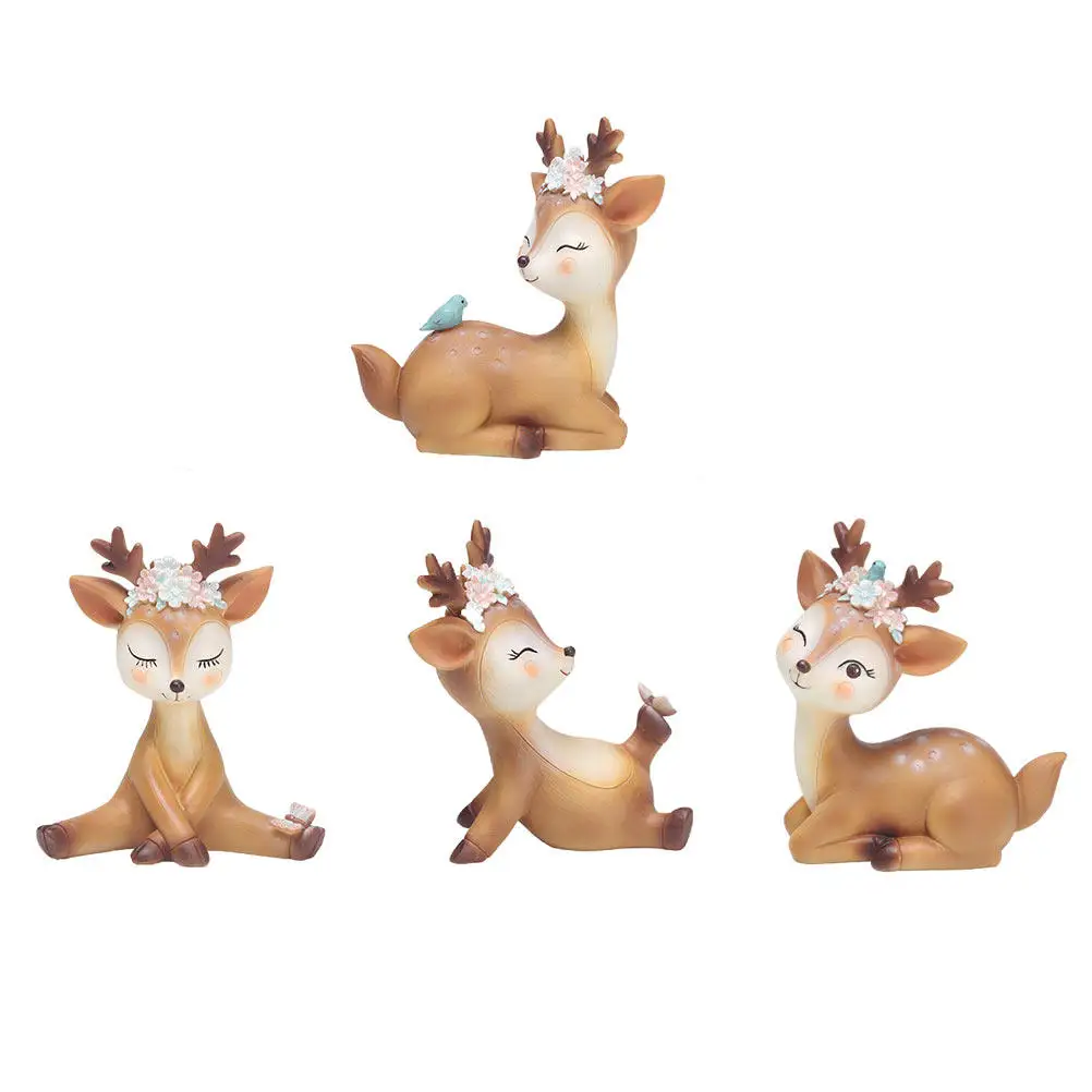 4Pcs Resin Deer Adornments Lovely Vivid Fawn Decorative Ornaments for Home Living Room Bedroom Kids Room Cake Decoration Desktop