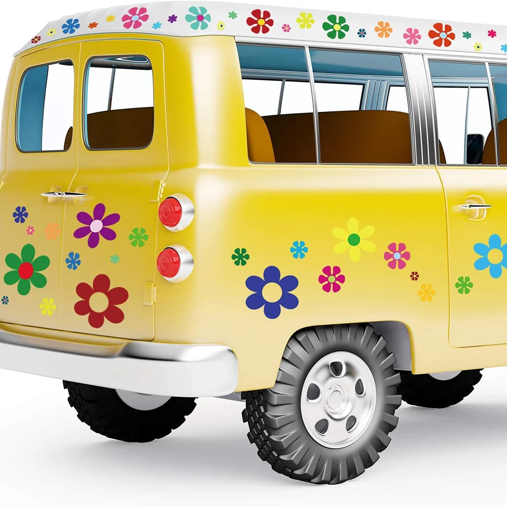 Multicolored Daisy Flower Car Sticker Decal Party Colorful Flora Auto Vehicle Window Bumper Hood Bonnet Decor