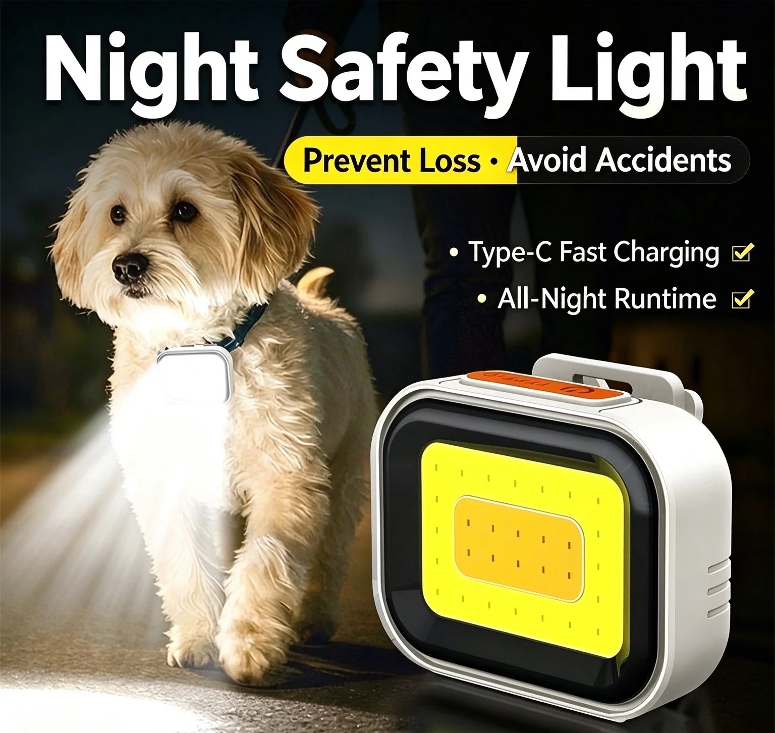 LED Dog Collar Light Type-C Rechargeable Night Walking Safety Light 5 Modes Clip-On LED Flashlight  Anti-Lost Safety Flashlight