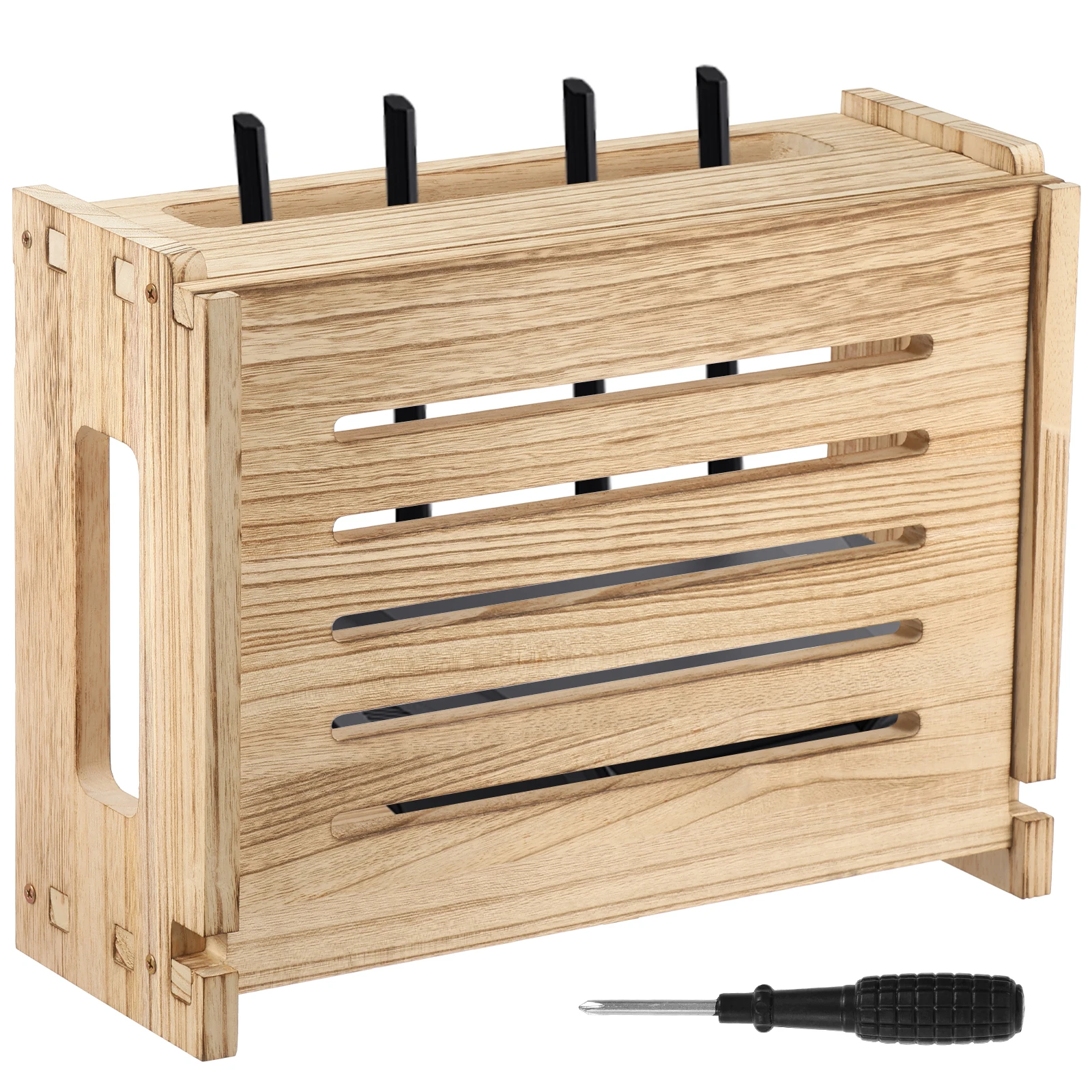 Wooden WiFi Router Storage Box Wall Hanging/Desktop Router Hider Organizer Box Easy Assembly Power Strip Hider Rack for Most