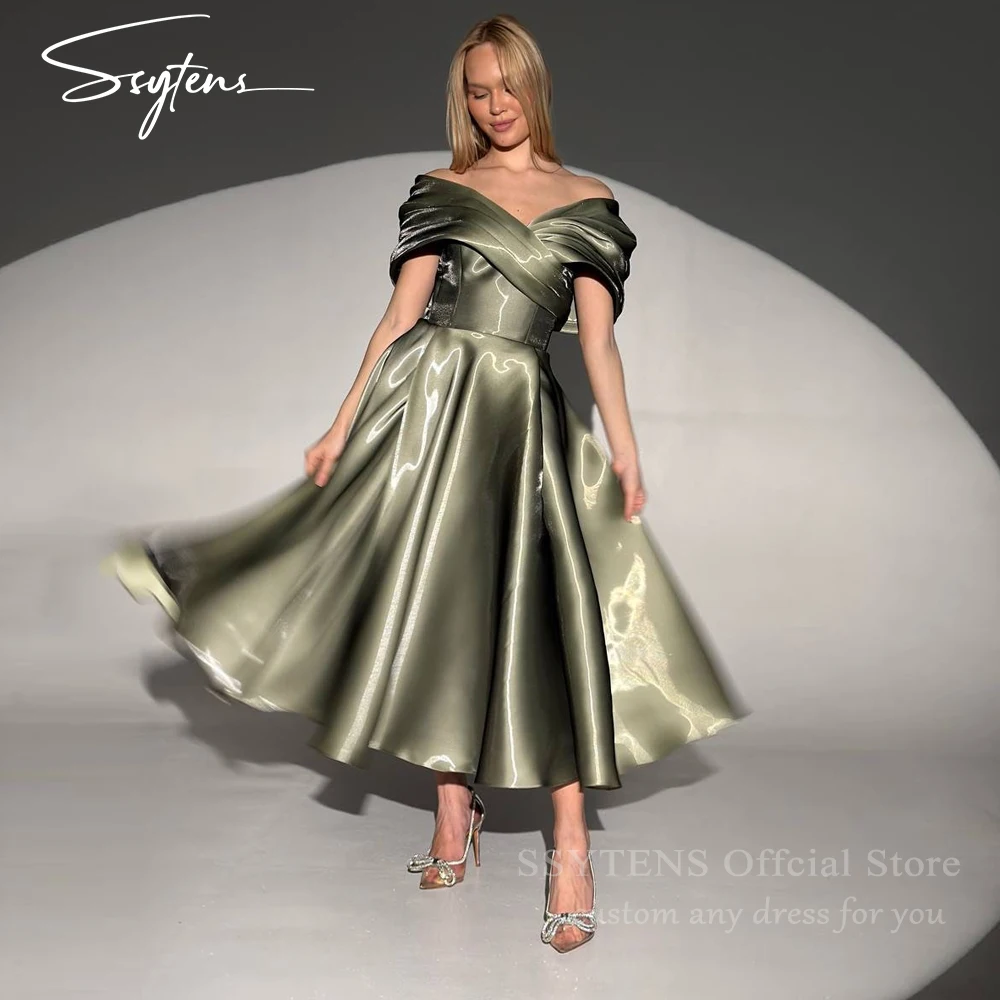 

SSYTENS Modern Turquoise Evening Dresses Off The Shoulder A-Line Formal Prom Dresses Shiny Long Homecoming Party Gown Customized