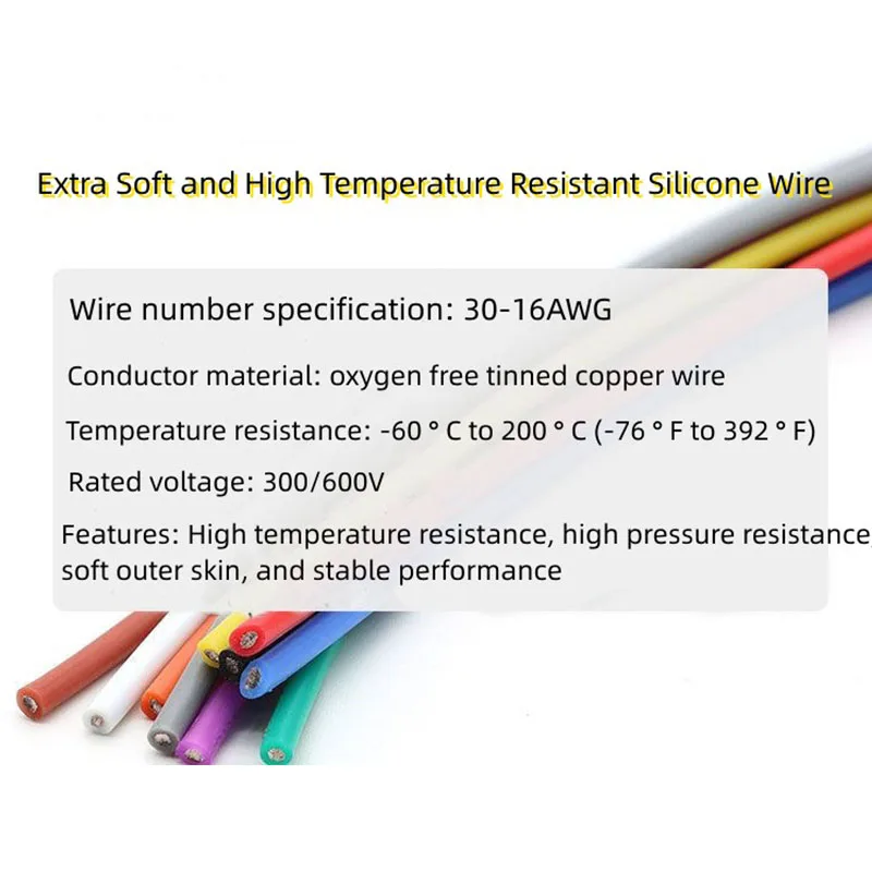 Heat Resistant Flexible Silicone Wire 30/28/26/24/22/20/18/16AWG Stranded Cable Electrical Tinned Copper Wire （5 Colors Mix Kit）