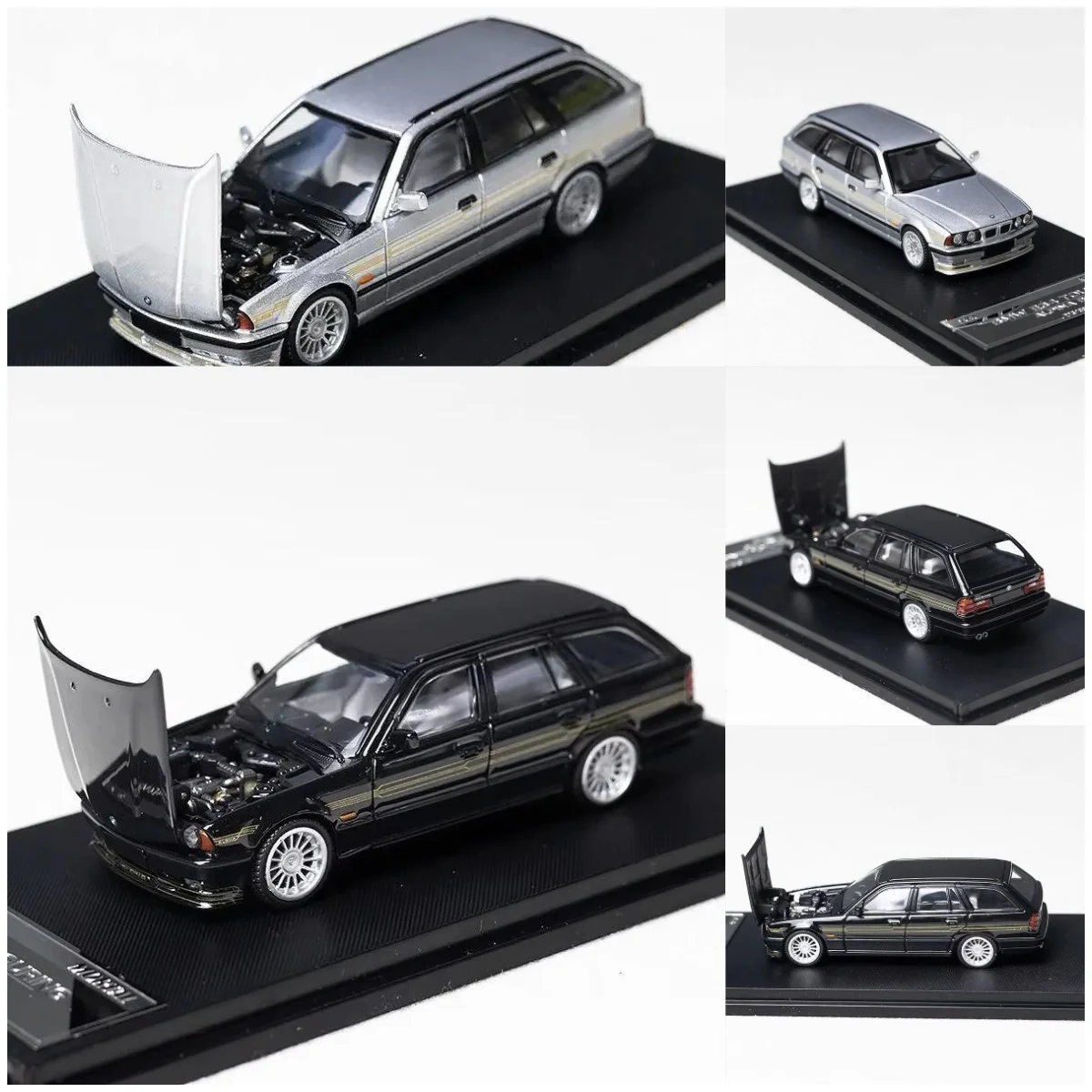 

Коллекционная модель автомобиля BMW E34 ALPINA B10 Travel из литого металла в масштабе 1:64 с открывающимся капотом, сувенир, подарок, украшение для витрины