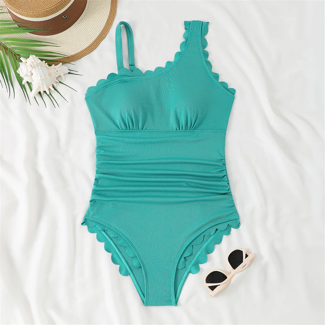 S - XXL, rückenfreier Badeanzug mit Rüschen und hohem Beinausschnitt, einteiliger Badeanzug für Damen, Monokini, gepolsterter Badeanzug, Badebekleidung, Modell V7102. – Detail 6