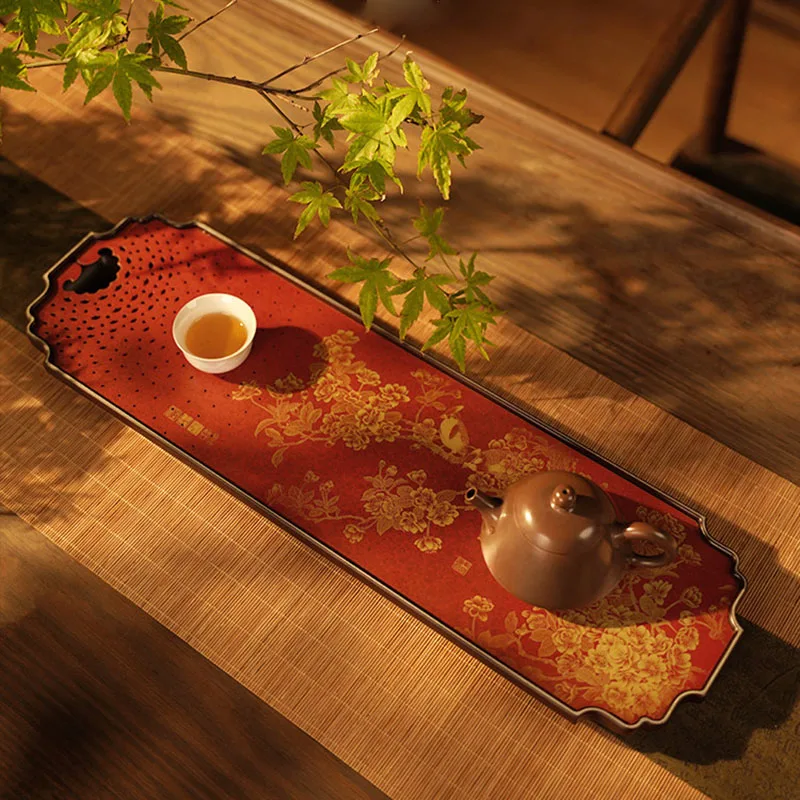Metal Drainage Tea Tray Long Chinese Valet Living Room Coasters Chinese Tea Tray Hospitality Serving Bandejas Home Products