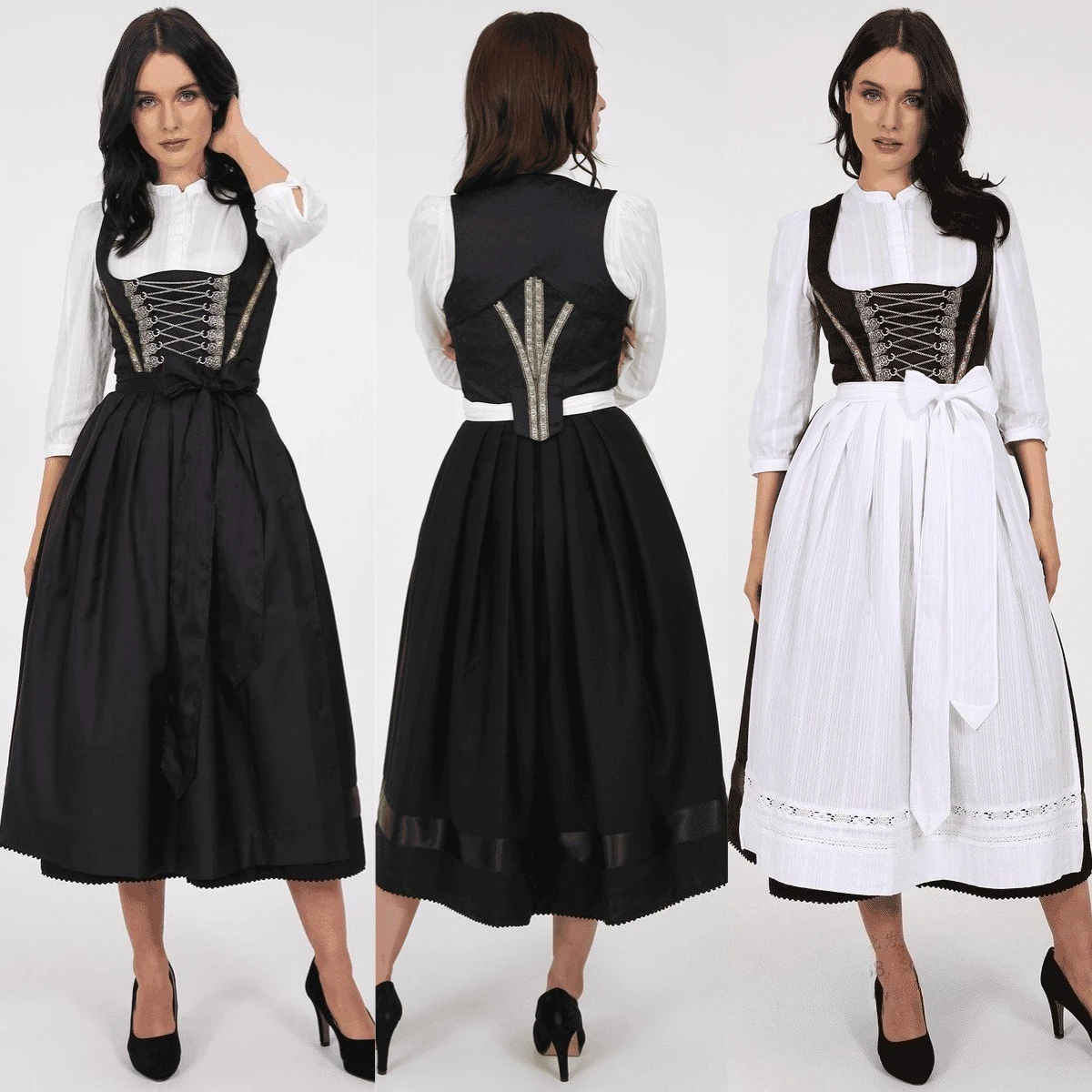 New Halloween Maid Skirt Oktoberfest Waitress Dress Slim White Black Maid Performance Costume Farm Hotel Work Uniforms Clothes