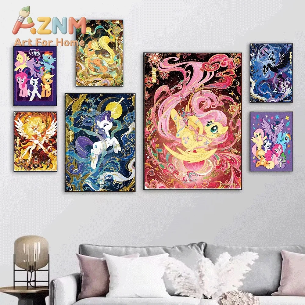 My Little Pony Twilight Sparkle Golden Fantasy Canvas Painting Frameless Wall Art Print Poster Home Bedroom Living Room Cartoo