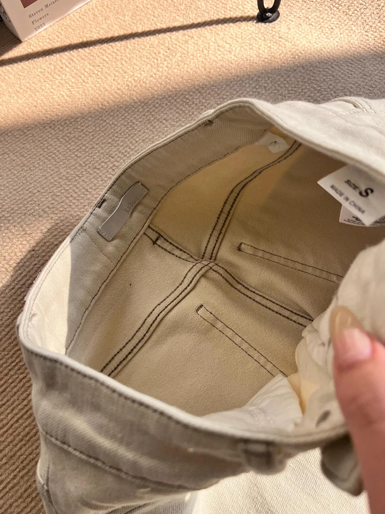 화이트 페이스 라인드 데님 진 여성용 하이웨이스트 루즈 스트레이트 레그 와이드 레그 팬츠 봄 가을 신상품