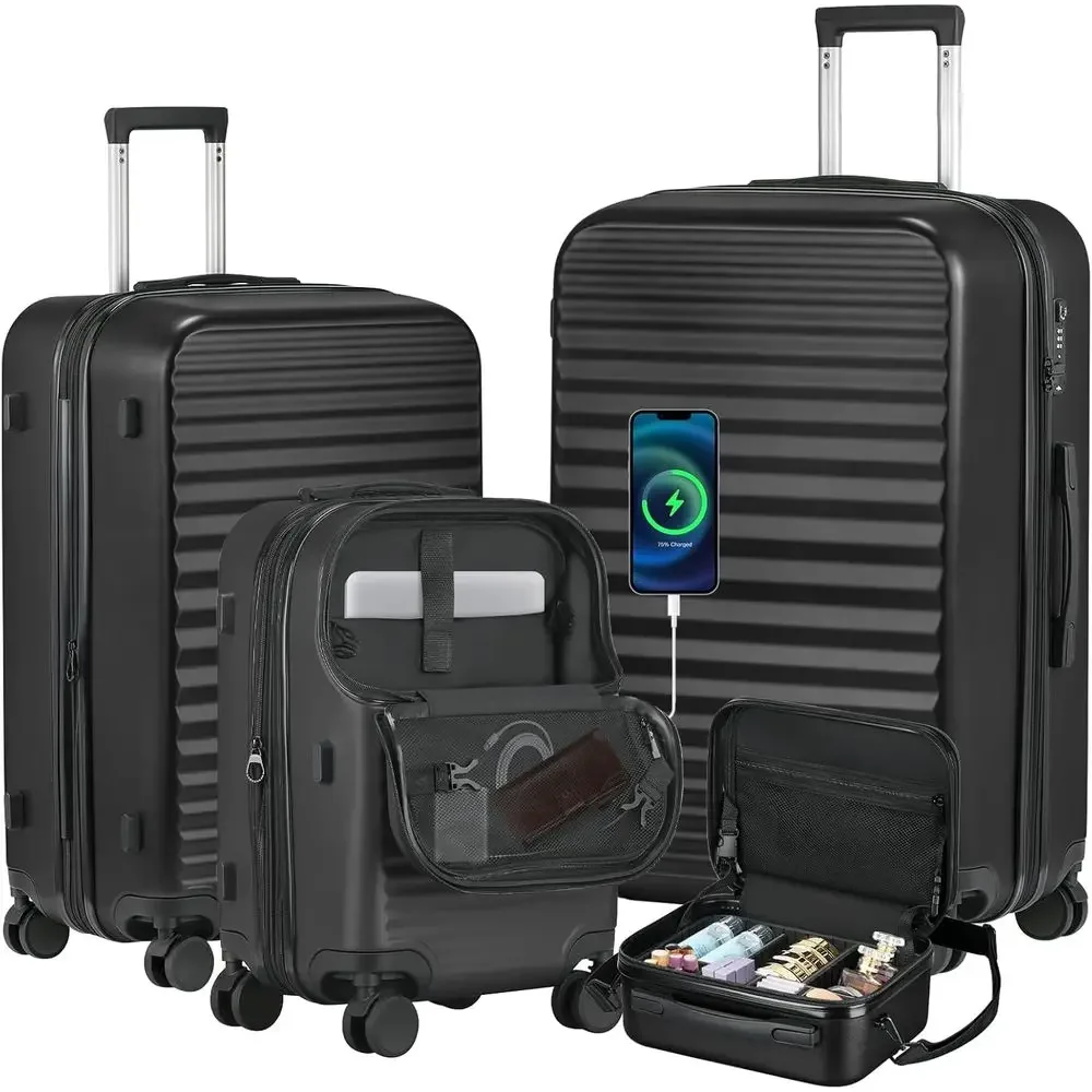 

Набор из 4 чемоданов на колесах, корпус из ABS-пластика, замок TSA, вращающиеся колеса (20/24/28 дюймов, черный)