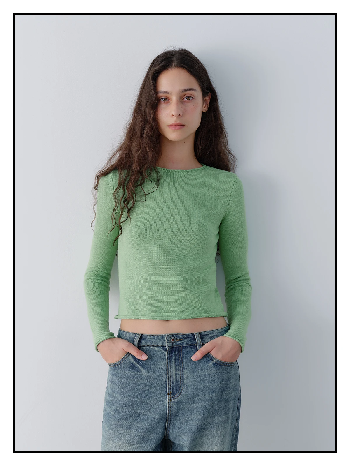 

Женский приталенный вязаный свитер yy Pure Tee-Color с круглым вырезом и длинными рукавами, с манжетами, из хлопка, для повседневной носки