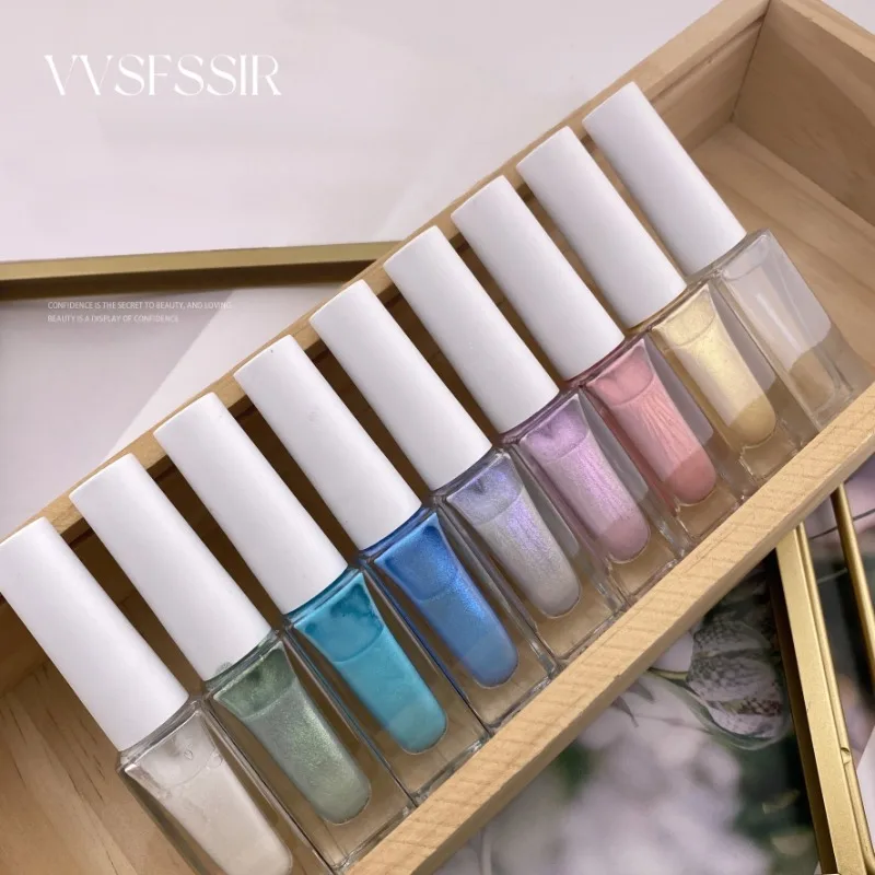 VVS Glitter Aurora Nail Paint 6ml Salon Exclusive Pearl Sheen Watercolor Fluid for Gradient & Chroma Nail Art 8 Bottles Kit