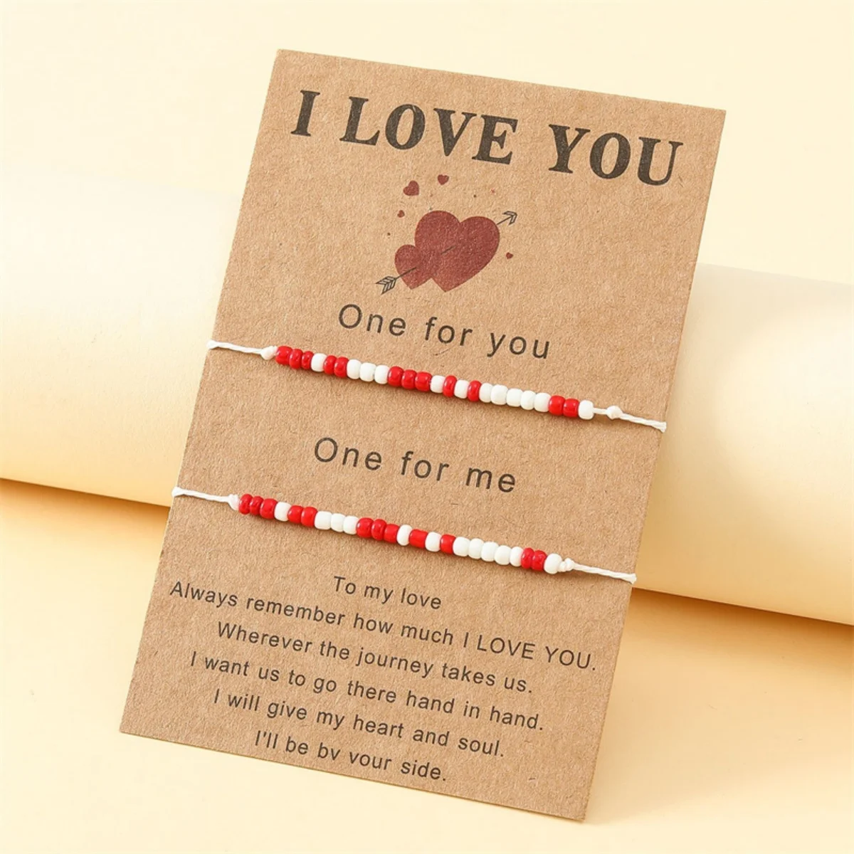 กำไลข้อมือคู่รักแบบคลาสสิก 2 ชิ้น/ชุด สัญลักษณ์ I Love You สำหรับผู้หญิงผู้ชาย ทำด้วยมือถักด้วยลูกปัดข้าวสีดำขาว กำไลข้อมือสำหรับคนรัก