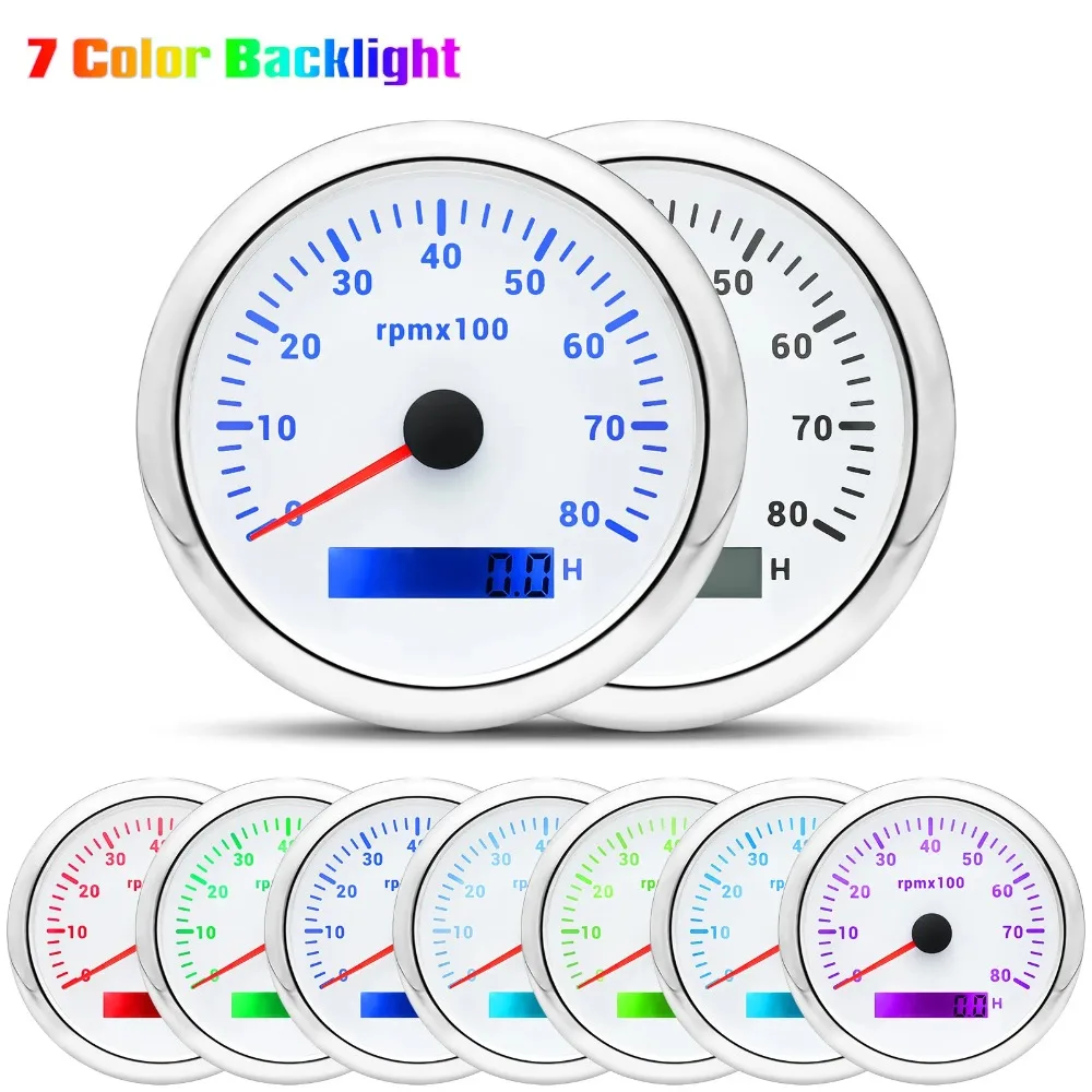 85MM+52MM Gauge Set with Sensor 1/8NPT Car Boat Waterproof Speedometer MPH Km/h Water Temp Voltmeter Oil Press Tacho Fuel Gauge