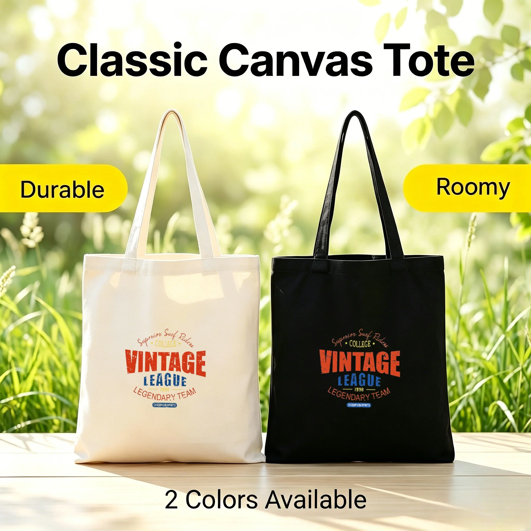 1PC Vintage Distressed Surf Rider 1998 League Print Canvas Tote Bag Retro College Sports Eco Shoulder Handbag