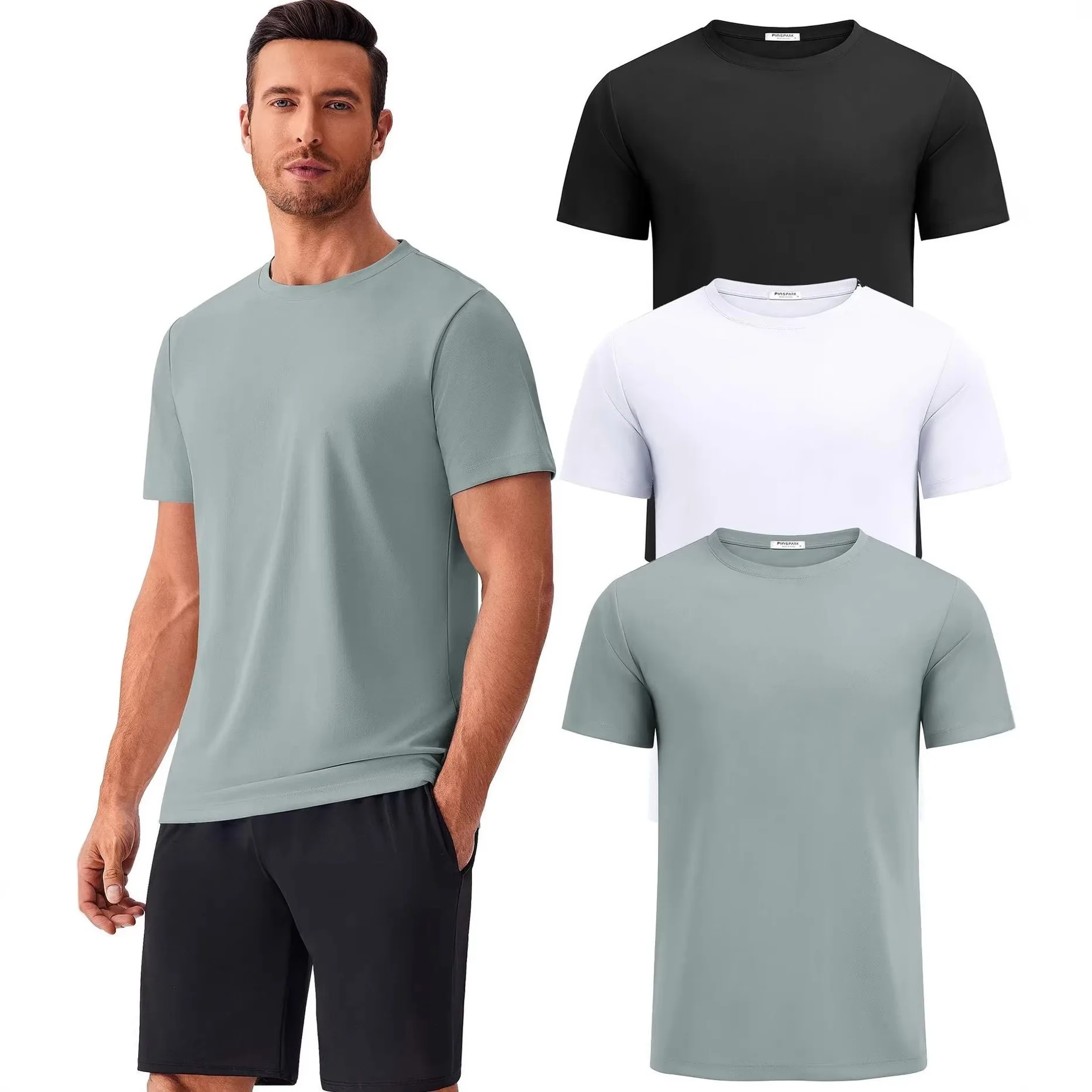 2024 new Summer Ice Silk T-shirt Men's Cold Short Sleeve O-neck Stretch Quick-drying Breathable Sports Shirt T Shirt Men