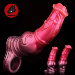 NNSX Dog Knot Dildo Cock Sleeve Silicone Penis Sheath Dick Enlargement Extender Horse Adults Sex Toys with Knot for Men Couples