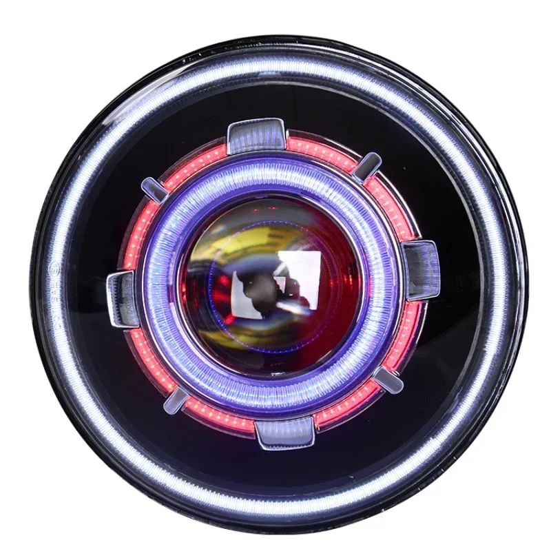 7 Inch LED Motorcycle Headlight Off-Road Accessories 12V Dual Beam Halo Eyes Color Variations Star Pattern for Motorcycles