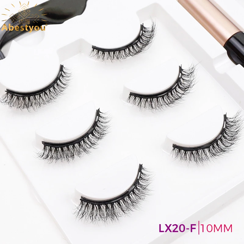 Abestyou Short 10mm Natural Fluffy Magnet Mink Lashes Type 5d Strong Magnetic Eyeliner Kit With Eyelash Holder Wholesale Vendor