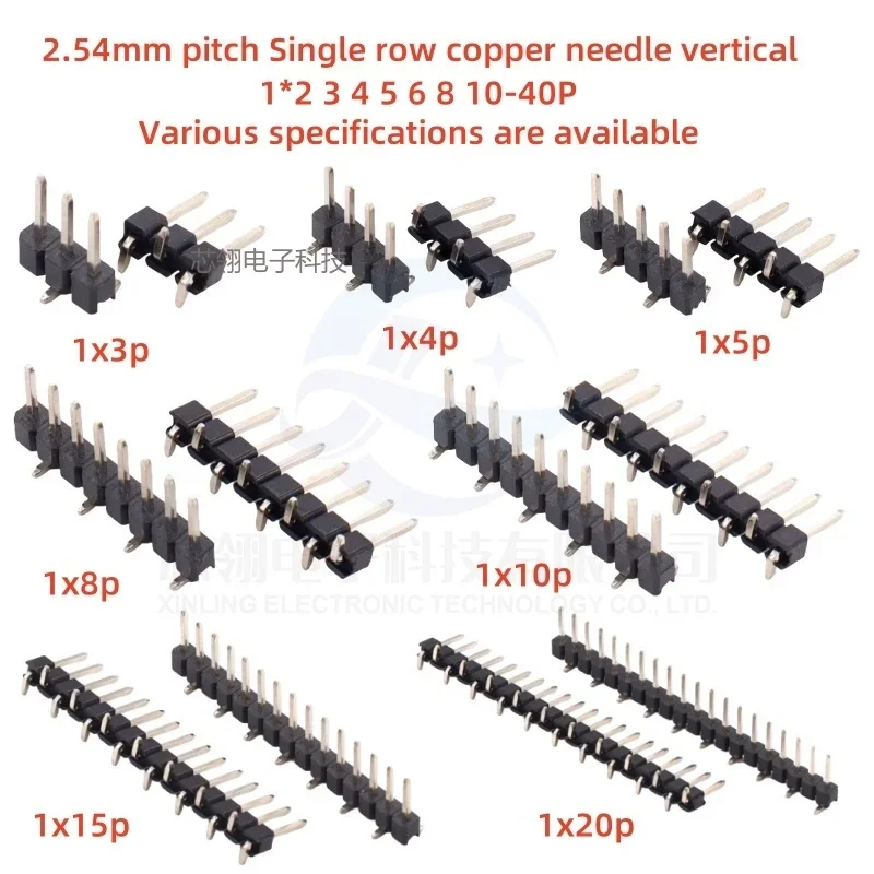 wholesale 20/100pcs Connector Socket 2.54mm pitch Single row copper needle vertical  Patch misplaced foot 1*2 3 4 5 6 8 10-40P