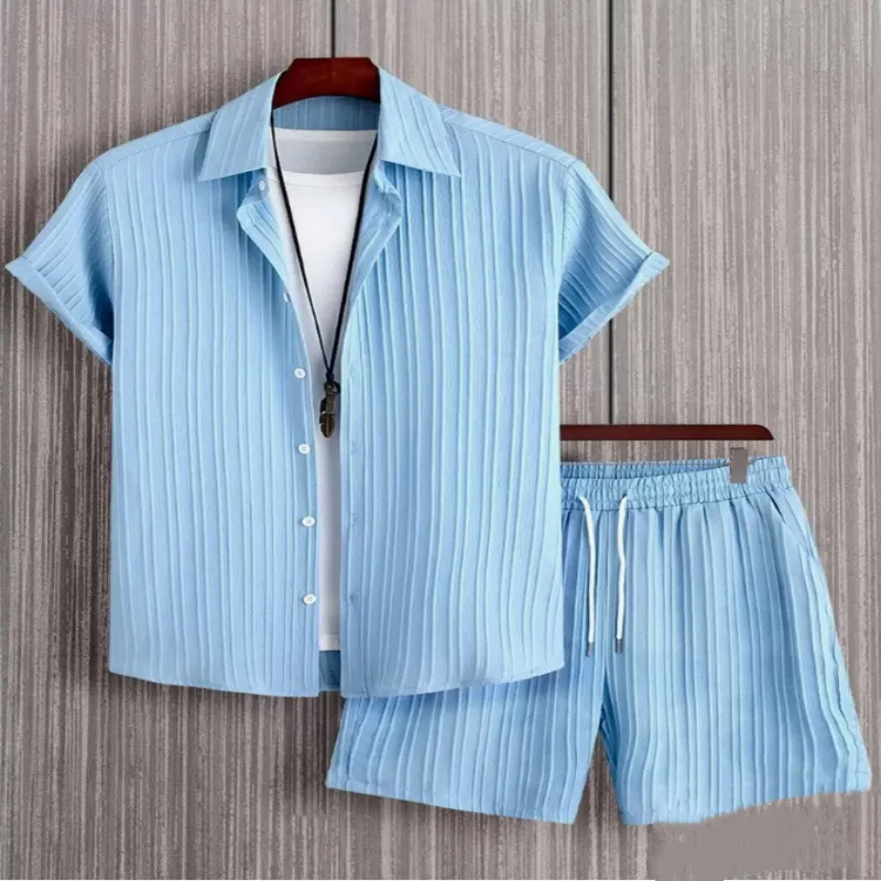 Summer New Men's Short-sleeved Shirt Shorts Set Casual Thin Breathable view 4
