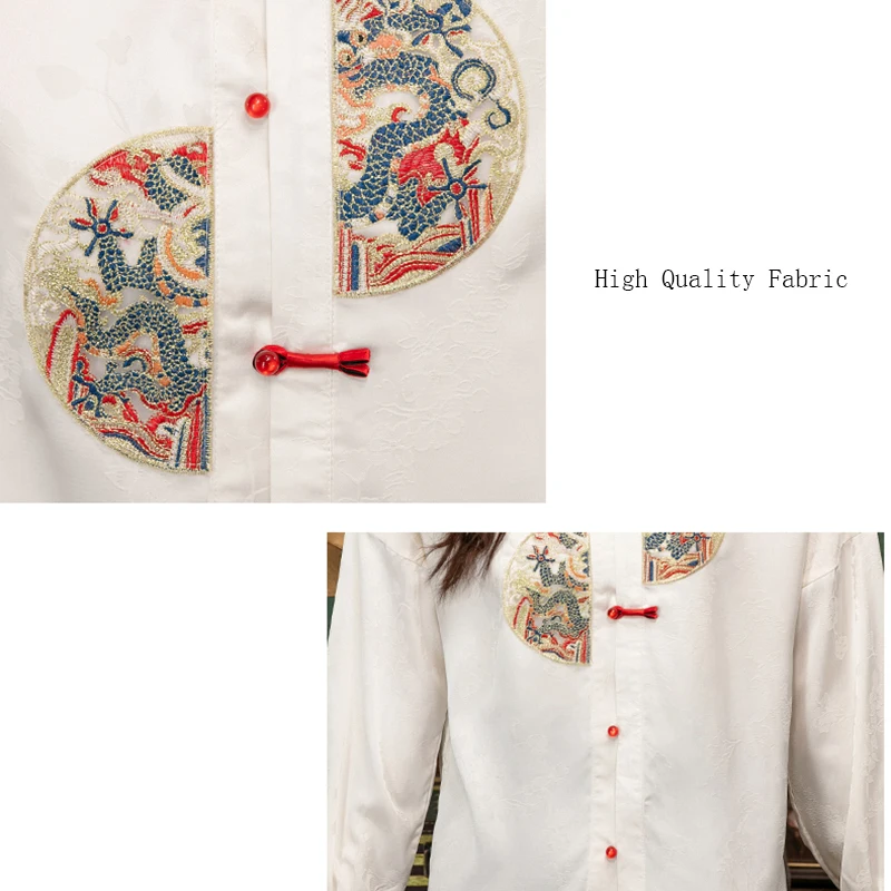 New 2024 Spring Women Shirts & Blouses New Chinese Style Long Sleeve Vintage Embroidery Women Clothes Stand Collar White Shirt