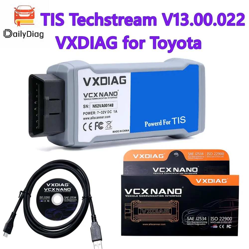 

VXDIAG NANO Diagnostic Tool for Toyota TIS Powered V13.00.022 USB Or WIFI for Toyota Techstream Programming Car Scanner Tool