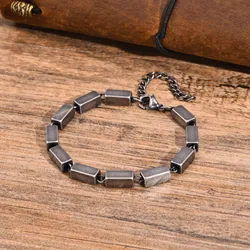 Vintage Geometric Chain Bracelet for Men Boys,Retro Silver Color Stainless Steel Square Wristband,Minimalist Simple Jewelry
