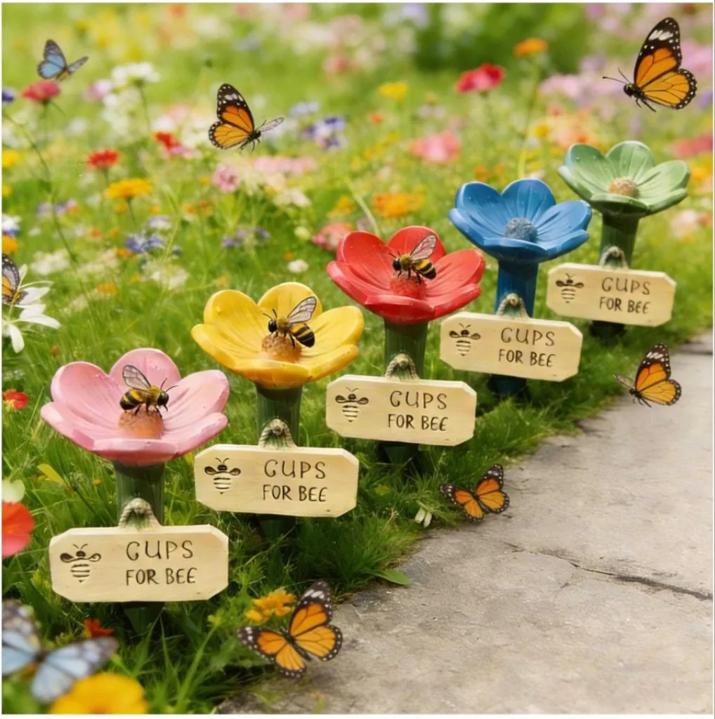 Bee Watering Cup Bee Watering Station,Bee Garden,Outdoor Butterfly Feeder,Insect Watering Bee Ladder,Outdoor Yard Decoration