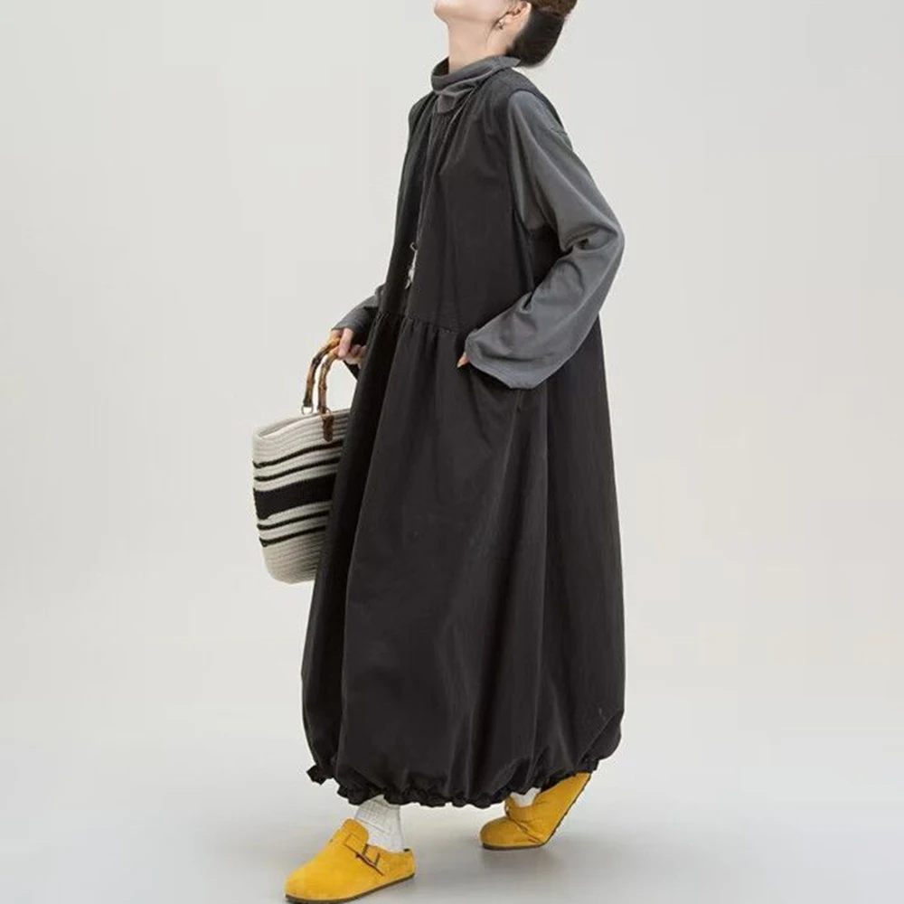 

high-end sleeveless puffy bud dress women's autumn loose slimming sundress women clothing Regular Fit