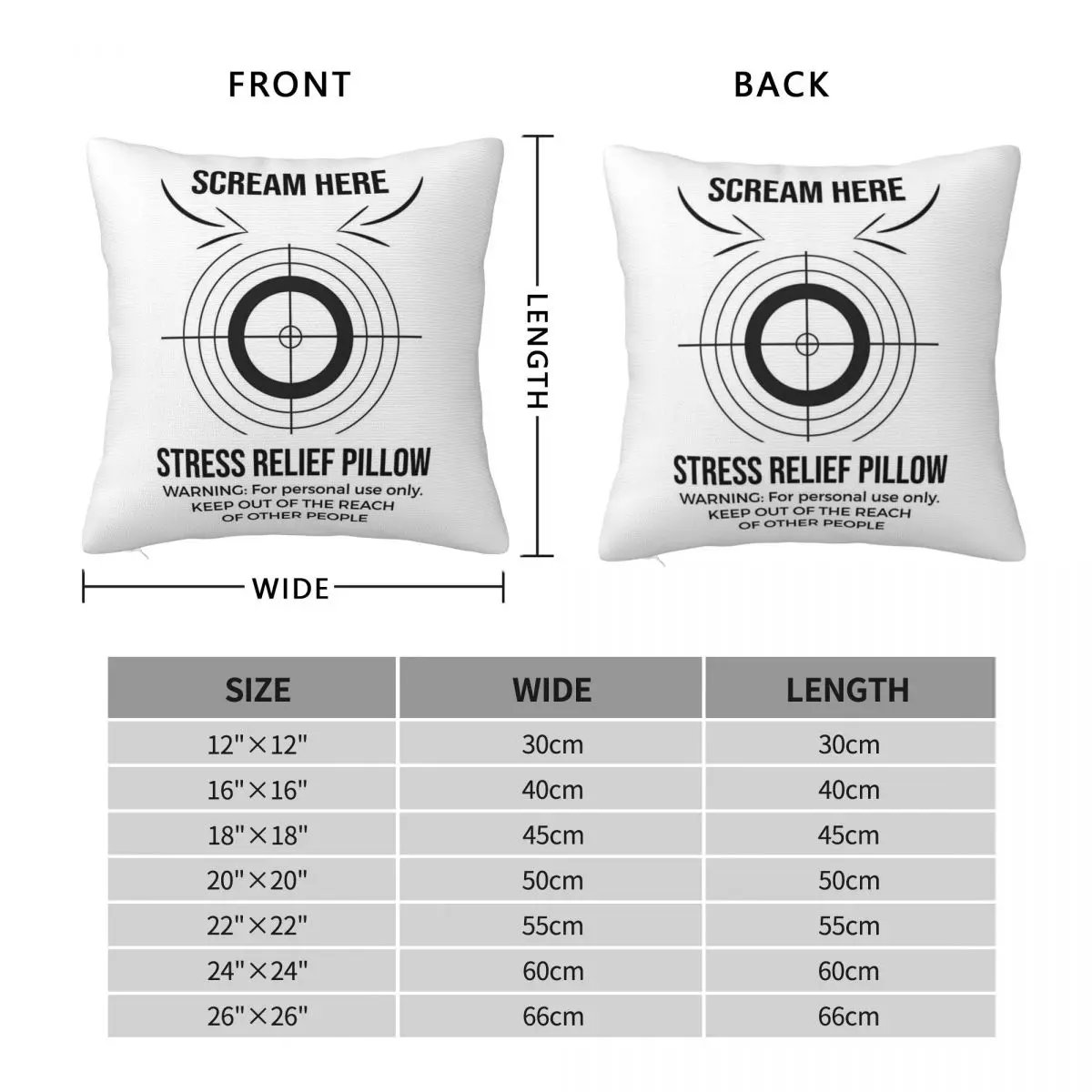 Scream Here Stress Relief Black Square Pillowcase Polyester Linen Velvet Pattern Zip Decorative Pillow Case Home Cushion Cover