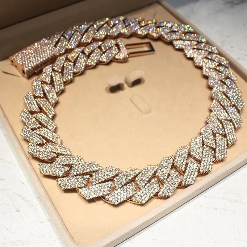 Bust Down 4 Rows VVS Diamond Moissanite 24mm Iced Out Cuban Link Chain