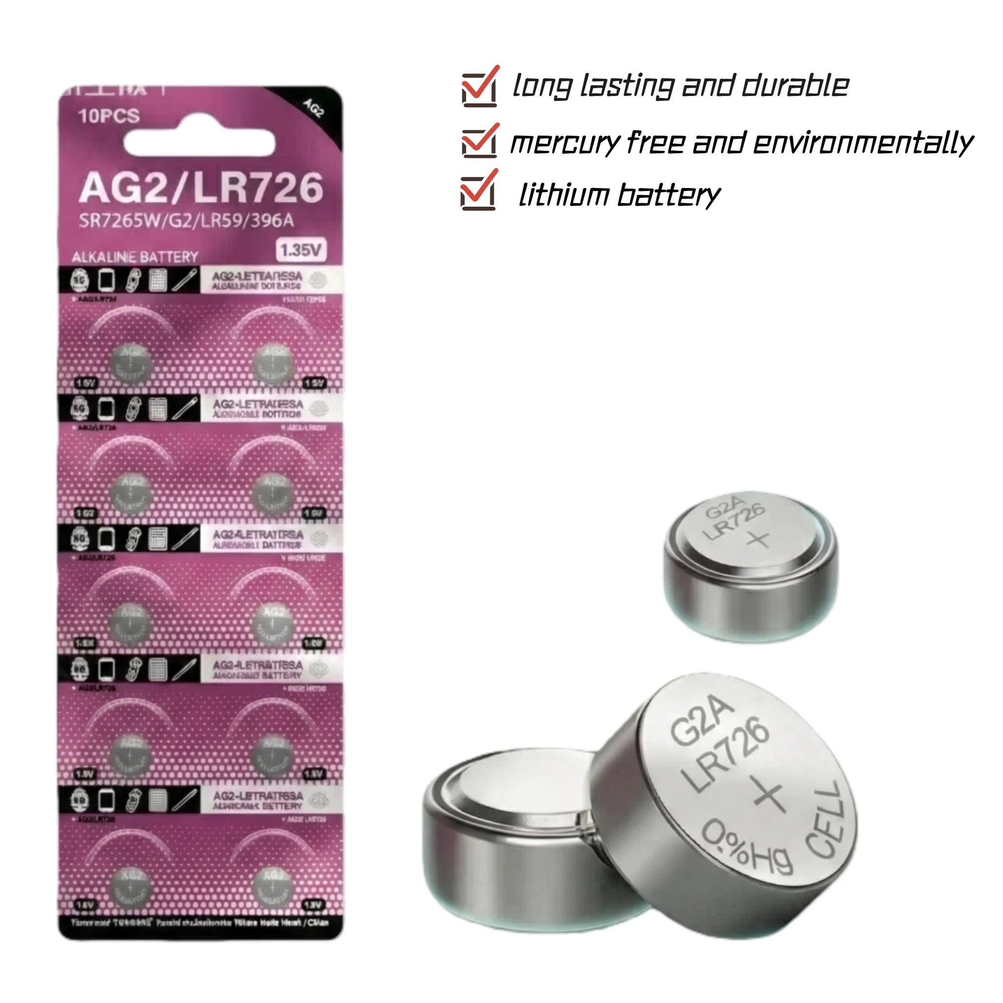 

1.55V AG2 LR726 SR726SW CX59 LR59 SR59 Alkaline Button Coin Cell Battery G2A G2 for Watch 397 396A