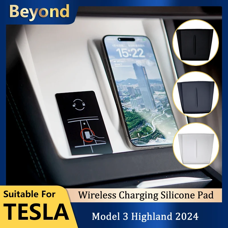 Voor Tesla Model 3 2024 Highland Draadloos Opladen Siliconen Pad Model3 Center Control Opbergdoos Armsteun Doos Bodem Antislipmat