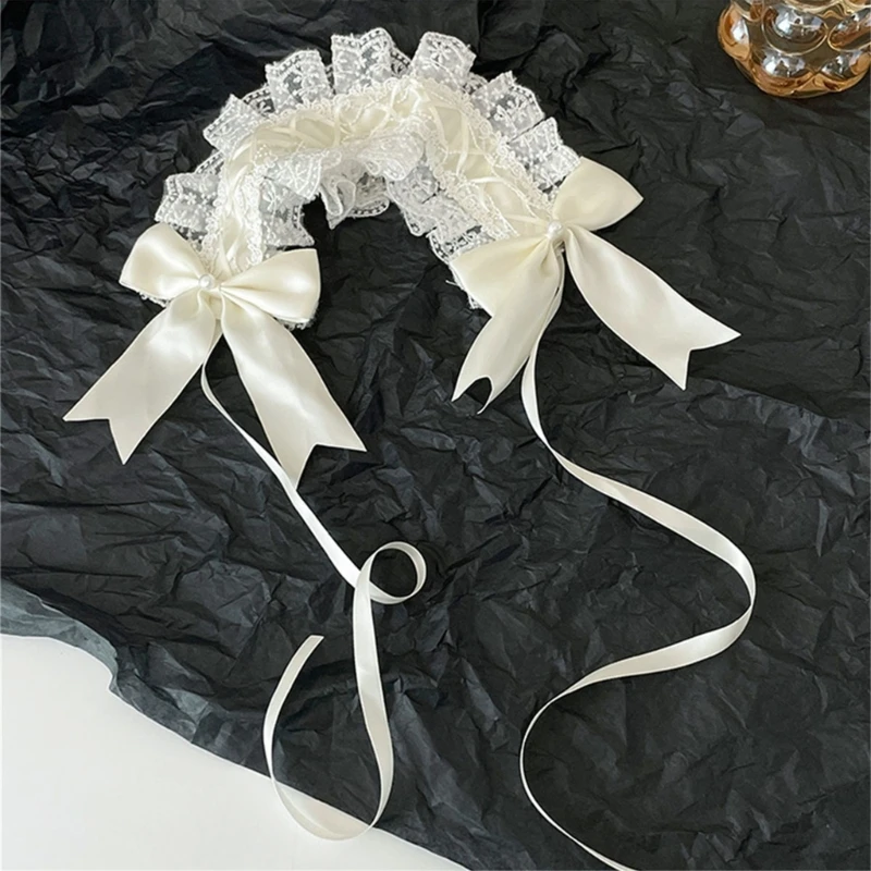 Anni Nastro in pizzo Bowknot Fascia per capelli Animazione Costume Fascia per capelli larga Puntelli per feste Copricapo in