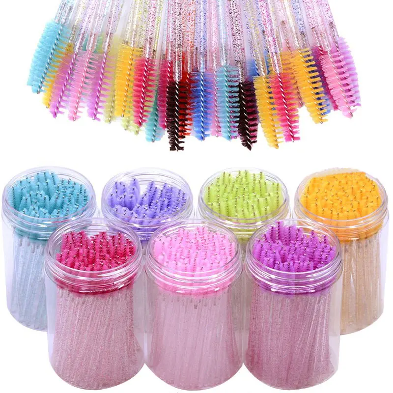 100Pcs/Bottle Beauty Tools  Eyelash Extension Brushes With Container Eyebrow  Eye Lash Mascara Wands Spoolies In Case Wholesale