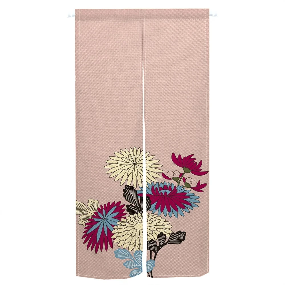 Chinese Ink Painting Begonia Flower Chrysanthemum Door Curtain Kitchen Bedroom Bathroom Corridor Partition Hanging Half-Curtain