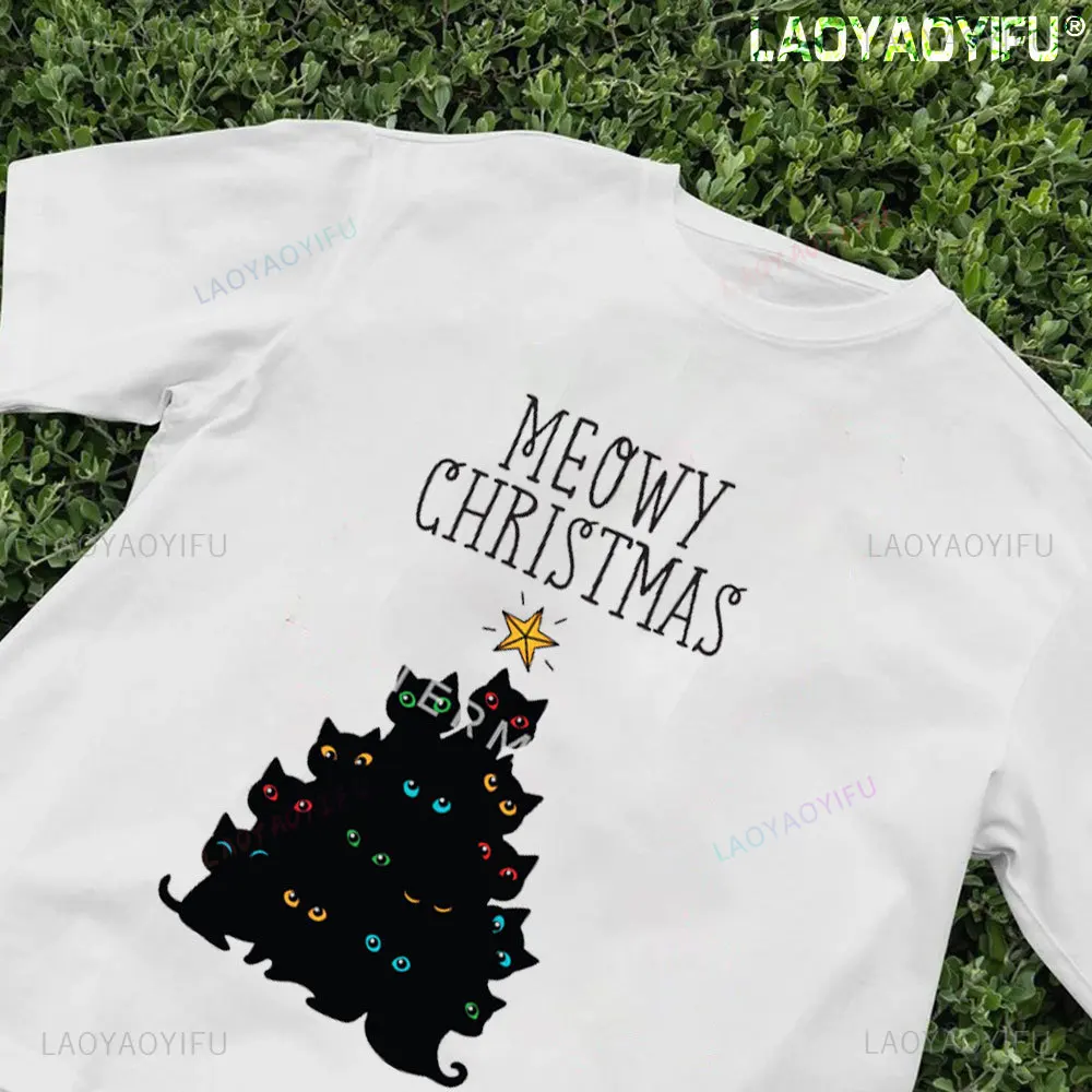 Kawaii Cat Christmas Tree Woman Graphic T Shirts Teachers Book Tree Reading All Booked Librarian Cotton Short Sleeves Camisetas