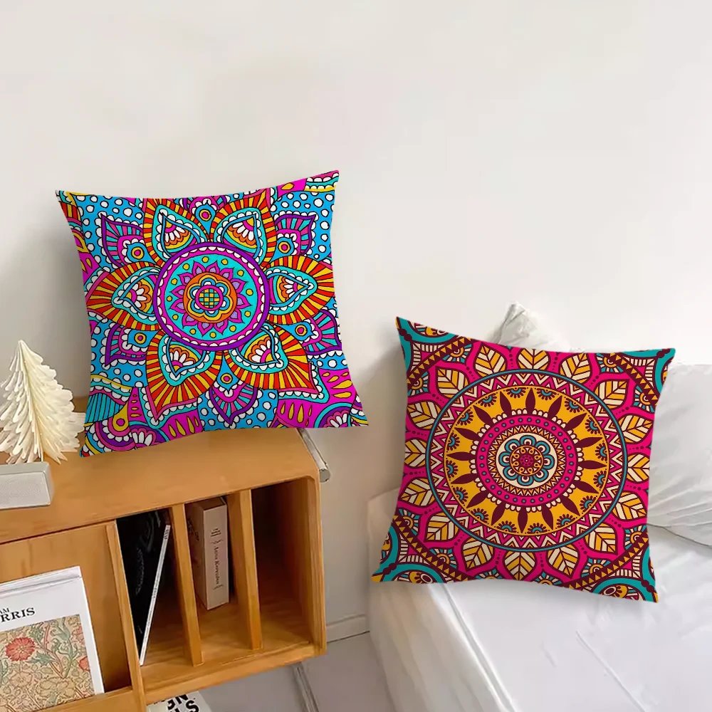 Beauty Mandala Lotus  Pillow Case For Sofa Bedroom Living Room Office Bedside Table Backrest Cushion Printing Square