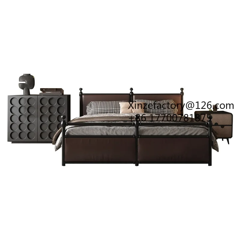 Factory Direct 2026 Top Rated Medieval retro bed model room villa master bedroom big bed B & B hotel full set of furniture