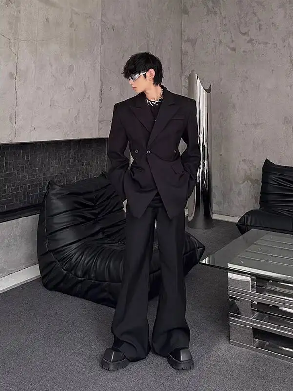 

Корейский пиджак с подплечниками большого размера, мужской пиджак-стилист, модное облегающее талии, британское пальто в стиле хип-хоп, готическое пальто